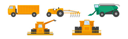 Farm Object with Machinery for Harvest and Field Work Vector Setのイラスト素材