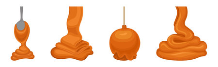 Caramel as Dark-orange Confectionery Product Made by Heating Sugar Vector Setのイラスト素材