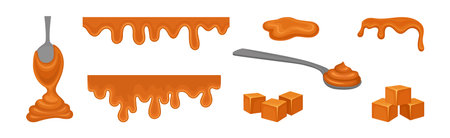 Caramel as Dark-orange Confectionery Product Made by Heating Sugar Vector Setのイラスト素材