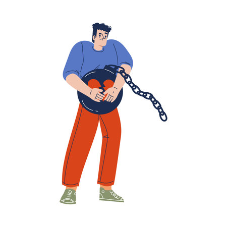 Man Manipulator and Aggressor with Chain and Ball Abusing and Insulting Vector Illustrationのイラスト素材