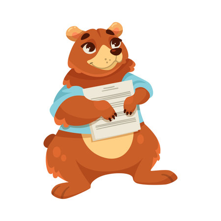 Cute Bear Student Studying at School Sitting with Musical Notation Vector Illustrationのイラスト素材