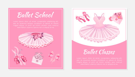 Card Design with Pink Tutu Skirt, Pointe Shoes and Envelope Vector Templateのイラスト素材