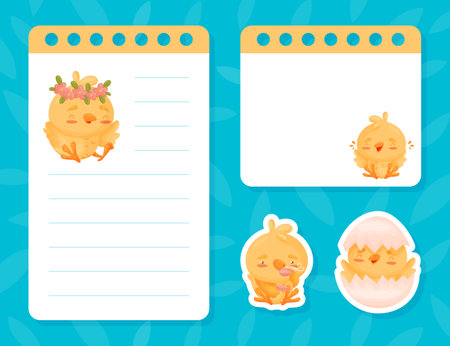 Empty Card with Cute Yellow Chicken Vector Templateのイラスト素材