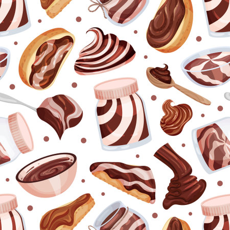 Chocolate Paste Seamless Pattern Design with Sweet Cacao Dessert Vector Templateのイラスト素材