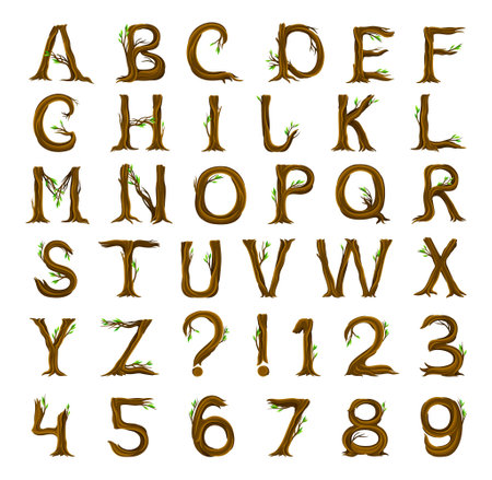 Forest Alphabet with Letters Arranged from Tree Trunks and Branches Big Vector Setのイラスト素材