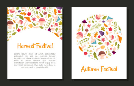 Forest Decor Banner Design with Mushroom and Leaf Vector Templateのイラスト素材