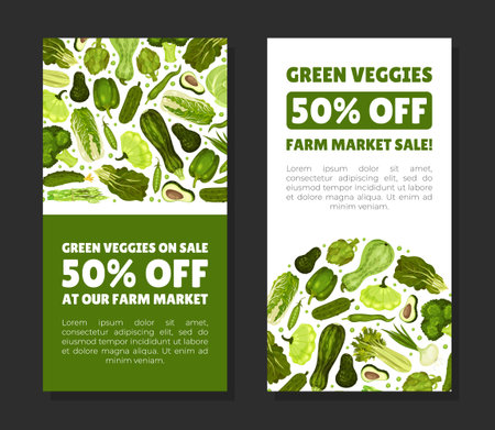 Green Vegetables Banner Design with Fresh Organic Food Vector Templateのイラスト素材