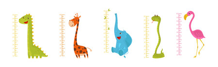 Height Chart for Kids with Funny Animals Vector Setのイラスト素材