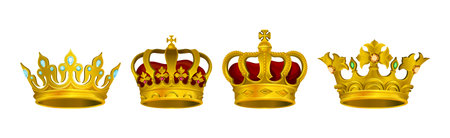 Golden Gem-incrusted Crowns as Monarch Head Adornment Vector Setのイラスト素材