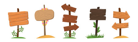 Wooden Signs and Billboards as Rustic Advertisement and Notice Vector Setのイラスト素材