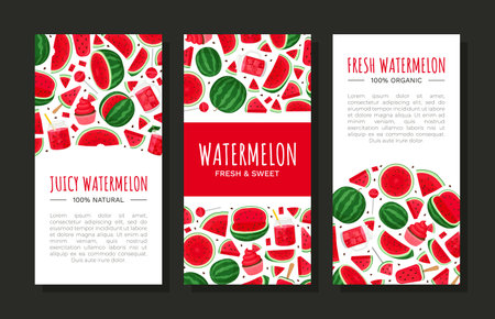 Fresh Watermelon Banner Design with Juicy Red Fruit Vector Templateのイラスト素材