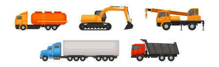 Different Transport with Excavating Machinery and Lorry Vector Setのイラスト素材