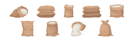 Burlap Sacks with Rice or Bulk Stock Vector Setのイラスト素材