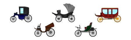 Carriage and Coach as Private Four-wheeled Vehicle Vector Setのイラスト素材