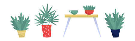 Green Home Plant in Pot as House Interior Decorative Object Vector Illustration Setのイラスト素材