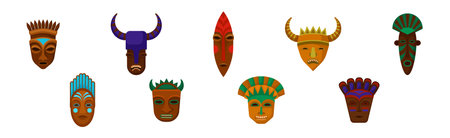 African Guise or Mask as Tribal Attribute Vector Setのイラスト素材
