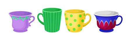 Different Mug and Cups Ceramic for Drink Vector Setのイラスト素材