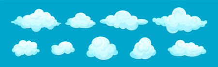 White Soft Fluffy Clouds on Blue Background Vector Setのイラスト素材