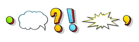 Speech Bubble, Comma, Dot, Interrogation and Exclamation Mark as Punctuation Vector Setのイラスト素材