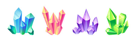 Colorful Crystal and Crystalline Stone or Gem Vector Setのイラスト素材
