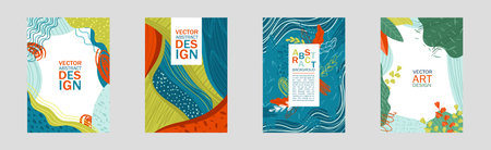 Abstract Cover or Card Design with Fancy Wavy Shapes Vector Set