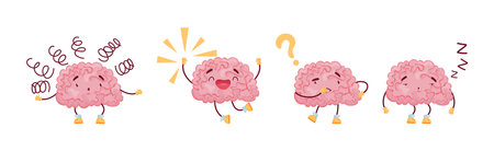 Funny Pink Brain with Arms and Legs Vector Setのイラスト素材