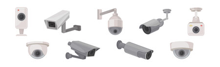 Wireless Security Camera or Closed-circuit Television for Monitoring and Surveillance Vector Set