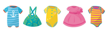 Baby Clothes with Dress, Body and Pinafore Skirt Vector Setのイラスト素材