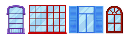 Window in Frame as Opening in Wall for Passage of Light Vector Setのイラスト素材