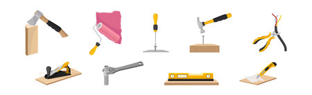 Working Tool and Equipment for Repair and Construction in the House Vector Setのイラスト素材