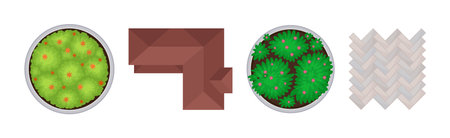 Bush Growth, Pavement and Roof Top as Landscape Elements Above View Vector Setのイラスト素材
