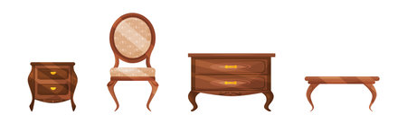 Antique Vintage Furniture Items for Room Interior Vector Setのイラスト素材