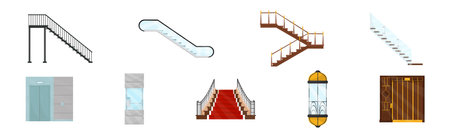 Stairway and Elevator as Vertical Distance with Steps Vector Setのイラスト素材