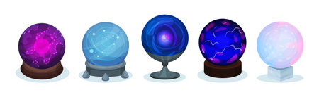 Magic Crystal Ball and Witch Fortune Sphere Vector Setのイラスト素材