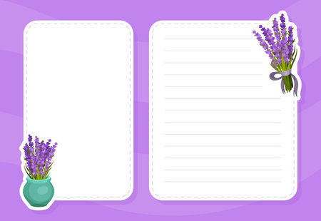 Empty Note Card with Purple Lavender Flower Vector Templateのイラスト素材