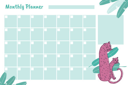 Planner with Leopard Animal in Tropical Foliage Vector Templateのイラスト素材