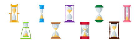 Colorful Hourglass or Sandglass as Device for Time Measure Vector Set
