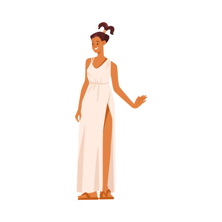 Greek Girl in White Antique Clothes Standing Vector Illustrationのイラスト素材
