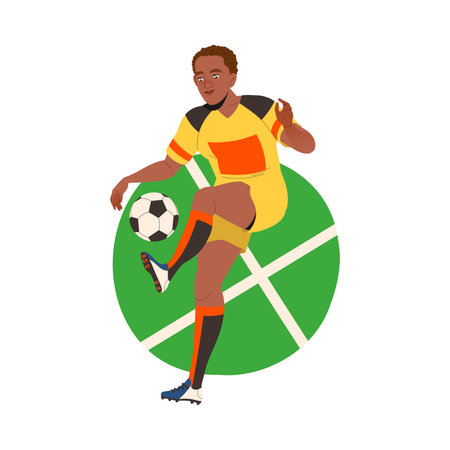 Man Football Player in Uniform Passing Ball Scoring Goal Vector Illustrationのイラスト素材