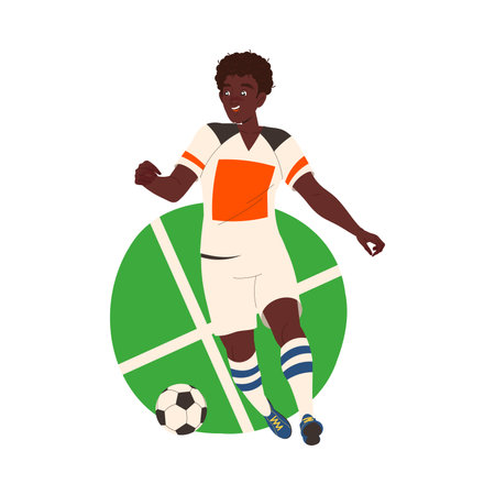 African American Man Football Player in Uniform Passing Ball Scoring Goal Vector Illustrationのイラスト素材