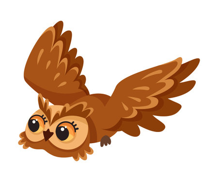 Cute Flying Owl Bird as Forest Animal Vector Illustrationのイラスト素材