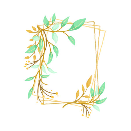Frame with Green Branches and Foliage Vector Illustrationのイラスト素材