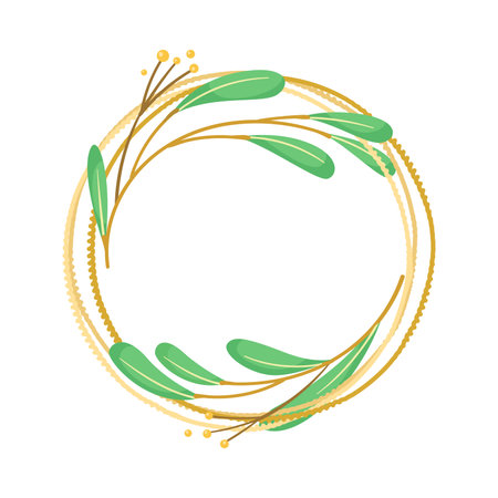 Round Frame with Green Branches and Foliage Vector Illustrationのイラスト素材