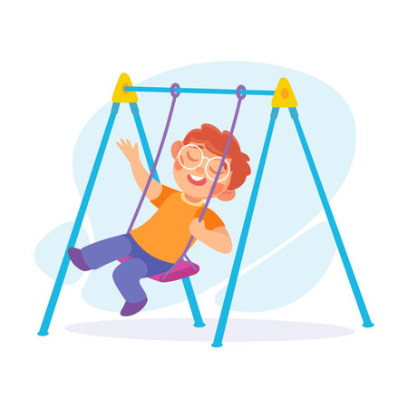 Entertainment with Little Boy in Amusement Park Swinging Vector Illustrationのイラスト素材