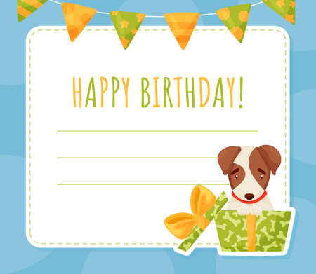 Happy Birthday Card with Jack Russell Terrier Puppy Character Vector Templateのイラスト素材