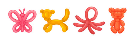 Toy Balloon with Twisted Bright Animals Vector Setのイラスト素材
