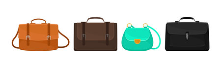Female Handbag Made of Artificial Leather Isolated on White Background Vector Setのイラスト素材