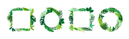 Frames with Green Leaves or Foliage Vector Setのイラスト素材