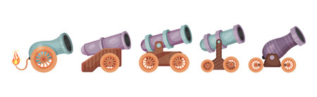 Cannon and Military Old Iron Weapons Vector Setのイラスト素材