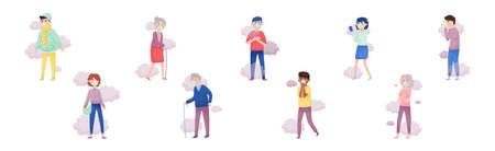 People Wearing Masks Because of Bad Air and Dust in the City Vector Setのイラスト素材
